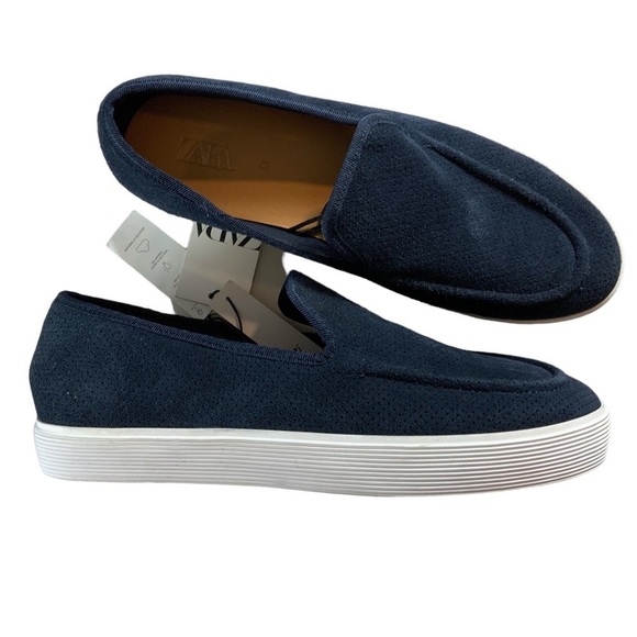 Zara Slip Suede Navy blue moccasin slip on shoes, men’s NWT no box Size 45 - Picture 1 of 11